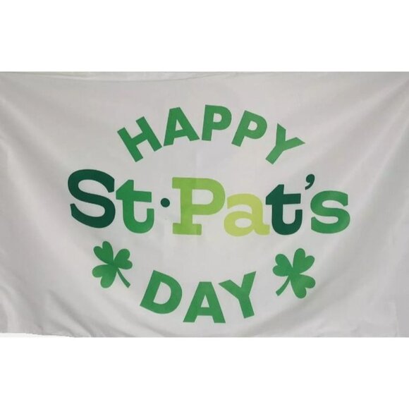 Happy St. Pat's Day Flag 60" L x 36" H Green Shamrocks - Picture 1 of 2